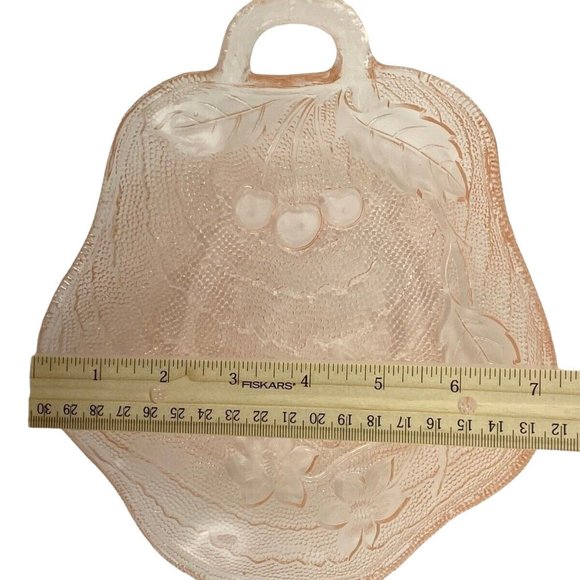 Vintage Pink Glass Candy Trinket BonBon Dish "Charlie" Pattern Cherry Blossoms - Picture 7 of 9